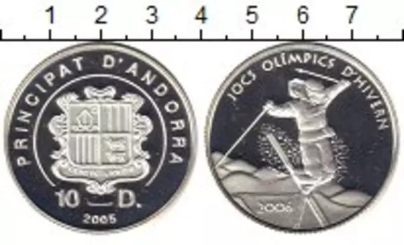 Монета 10 динерс Андорры 2005 года Серебро XX Олимпийские зимние Игры