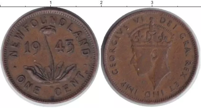 Монета цент Ньюфаундленда 1943 года Медь Георг VI