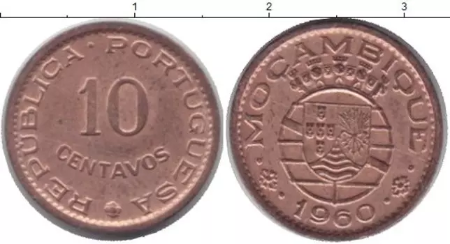 Монета 10 сентаво Мозамбика 1960 года Медь Протекторат Португалии