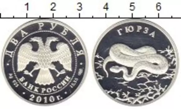 Монета 2 рубля России 2010 года Серебро Гюрза спмд
