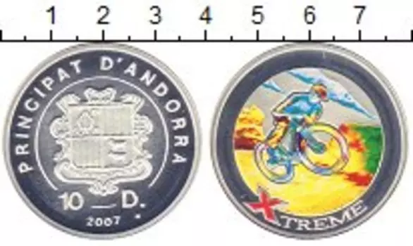 Монета 10 динерс Андорры 2007 года Серебро Велоспорт