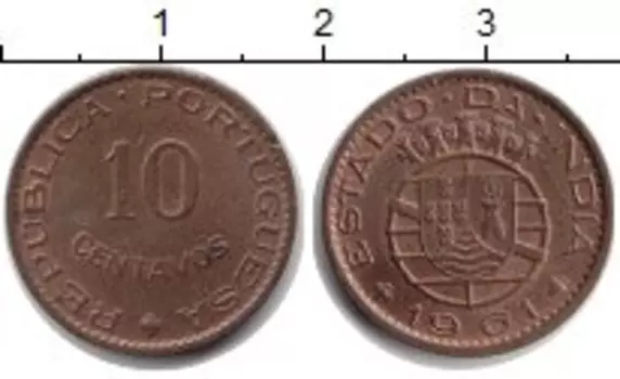 Монета 10 сентаво Португальской Индии 1961 года Медь