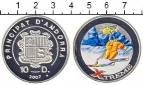 Монета 10 динерс Андорры 2007 года Серебро Цветная эмаль