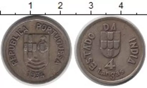 Монета 4 таньга Португальской Индии 1934 года Серебро
