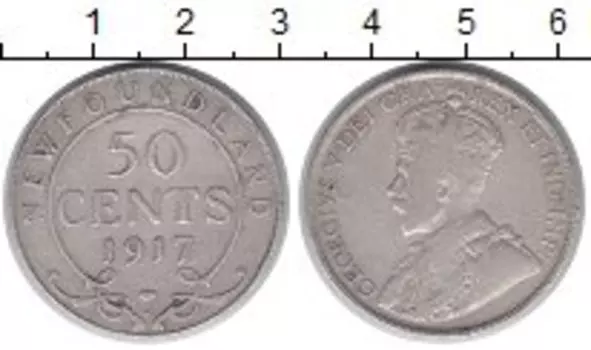 Монета 50 центов Ньюфаундленда 1917 года Серебро Протекторат Британии