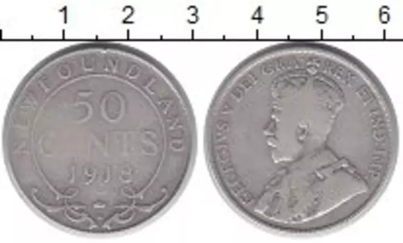 Монета 50 центов Ньюфаундленда 1918 года Серебро Протекторат Британии