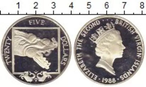 Монета 25 долларов Виргинских островов 1988 года Серебро Статуэтка