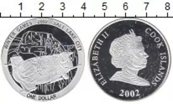 Монета доллар Островов Кука 2002 года Серебро Олимпийские игры,бобслей