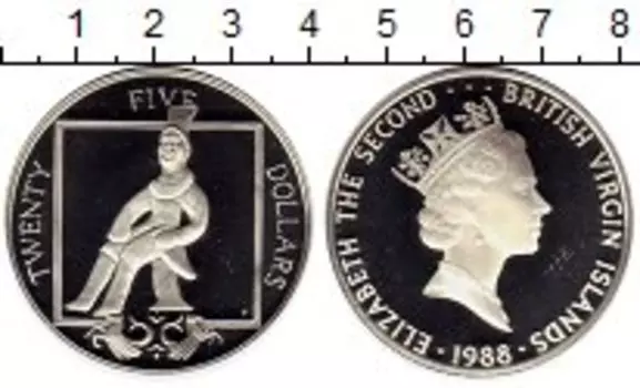 Монета 25 долларов Виргинских островов 1988 года Серебро Елизавета II, сидящая фигура