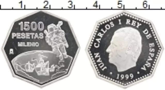 Монета 1500 песет Испании 1999 года Серебро Миллениум