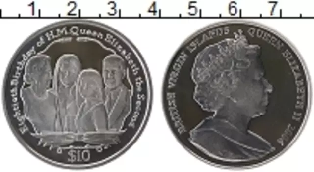 Монета 10 долларов Виргинских островов 2006 года Серебро 80-летие Елизаветы II