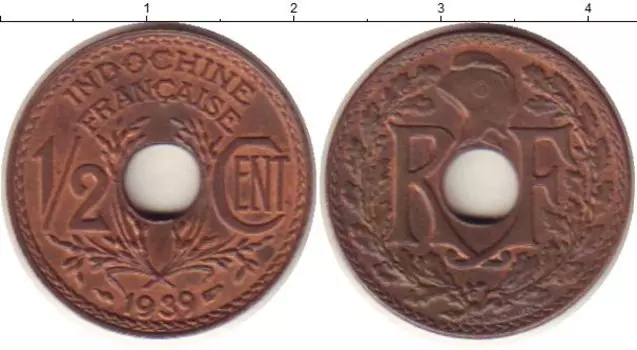 Монета 1/2 цента Индокитая 1939 года Бронза