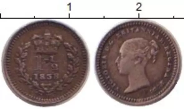 Монета 1/2 пенни Англии 1838 года Серебро Виктория