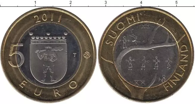 Монета 5 евро Финляндии 2011 года Биметалл