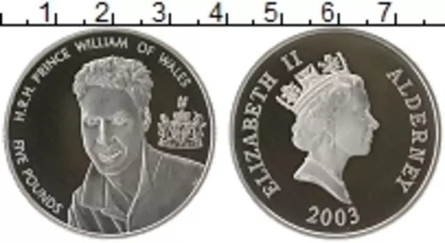 Монета 5 фунтов Острова Джерси 2003 года Серебро Принц Уильям