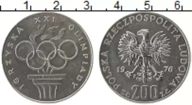 Монета 200 злотых Польши 1976 года Серебро Олимпиада 76