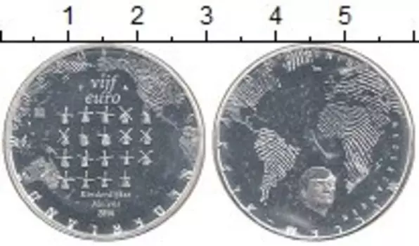 Монета 5 евро Нидерланд 2014 года Посеребрение Ветряные мельницы Киндердейка