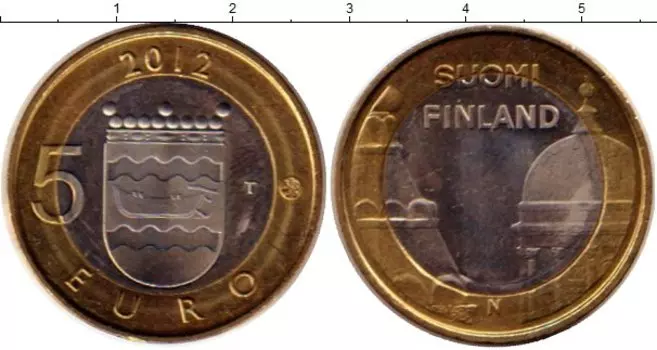 Монета 5 евро Финляндии 2012 года Биметалл Исторические провинции: Уусимаа
