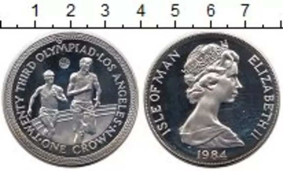 Монета крона Острова Мэн 1984 года Серебро Олимпийские игры Лос-Анжелес, бег