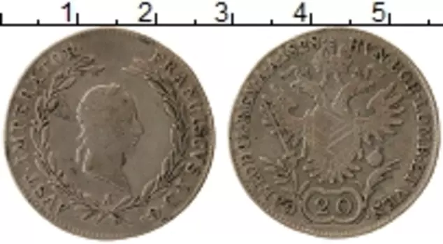 Монета 20 крейцеров Австрии 1828 года Серебро Франц I (следы юстировки)