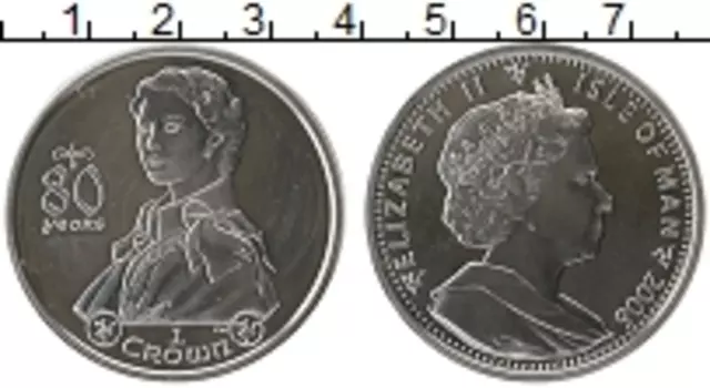 Монета крона Острова Мэн 2006 года Серебро 80-летие Елизаветы II