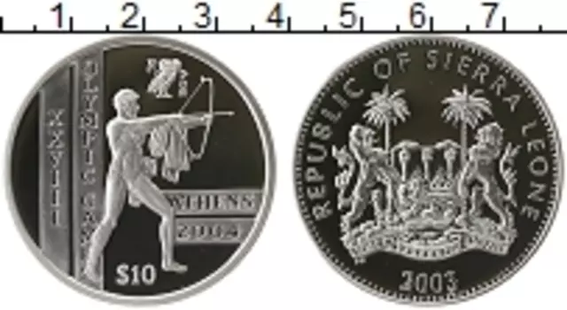 Монета 10 долларов Сьерры-Леоне 2003 года Серебро XXVIII Олимпиада Афины 2004