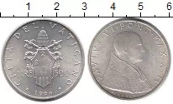 Монета 500 лир Ватикана 1964 года Серебро Понтифик Павел VI