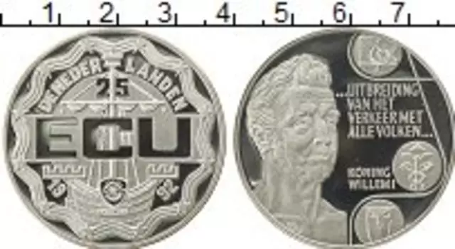 Монета 25 экю Нидерланд 1992 года Серебро Король Виллем I