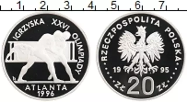 Монета 20 злотых Польши 1995 года Серебро XXVI Олимпиада Атланта 1996