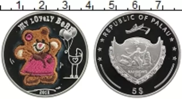 Монета 5 долларов Палау 2012 года Серебро медвежонок