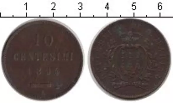 Монета 10 сентесим Сан-Марино 1894 года Медь