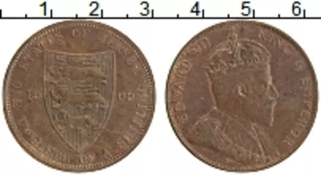 Монета 1/12 шиллинга Острова Джерси 1909 года Медь Эдуард VII