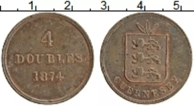 Монета 4 дубля Гернси 1874 года Медь