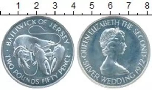 Монета 2 1/2 фунта Острова Джерси 1972 года Серебро Елизавета II