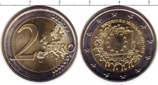 Монета 2 евро Германии 2015 года Биметалл 30 - летие флага ЕС