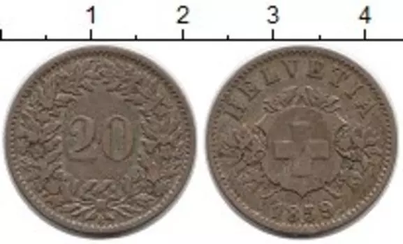 Монета 20 рапп Швейцарии 1859 года Серебро