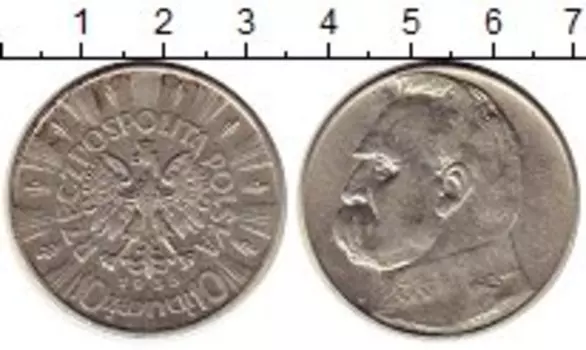 Монета 10 злотых Польши 1935 года Серебро Пилсудский