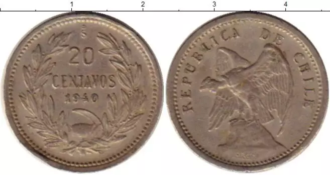 Монета 20 сентаво Чили 1940 года Медно-никель Кондор