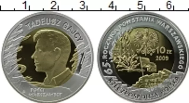Монета 10 злотых Польши 2009 года Серебро 65 лет Варшавского восстания