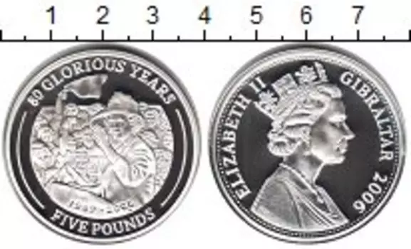Монета 5 фунтов Гибралтара 2006 года Серебро 80-летие Елизаветы II
