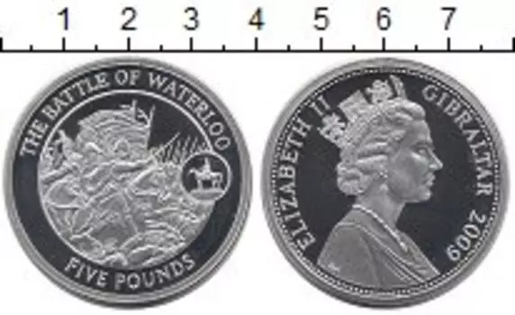 Монета 5 фунтов Гибралтара 2009 года Серебро Битва при Ватерлоо