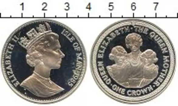 Монета крона Острова Мэн 1985 года Серебро Королева-мать