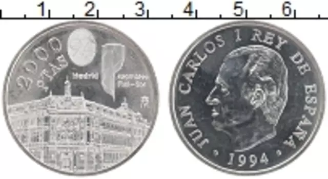 Монета 2000 песет Испании 1994 года Серебро Хуан Карлос I