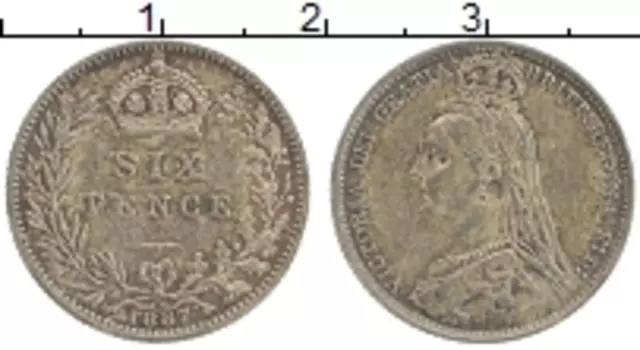 Монета 6 пенсов Англии 1887 года Серебро Виктория