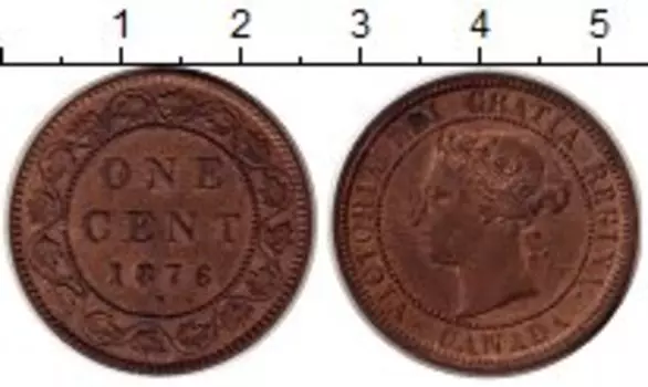 Монета цент Канады 1876 года Медь Виктория
