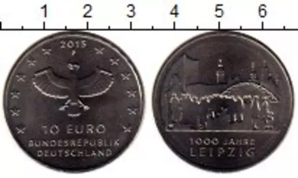 Монета 10 евро Германии 2015 года Медно-никель 1000 лет Лейпцигу