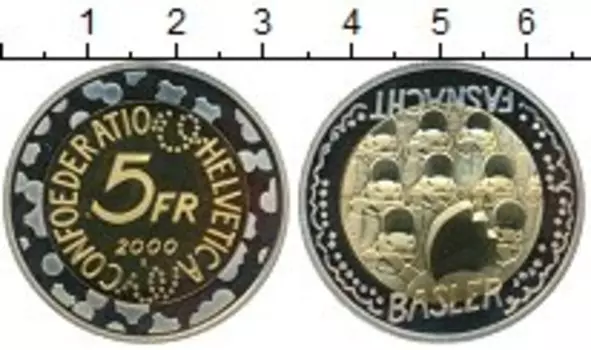 Монета 5 франков Швейцарии 2000 года Биметалл Карнавал в Базеле
