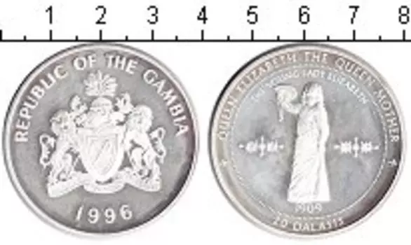 Монета 20 даласи Гамбии 1996 года Серебро Леди Елизавета