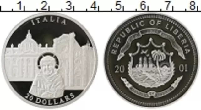 Монета 20 долларов Либерии 2001 года Серебро Святой Рим