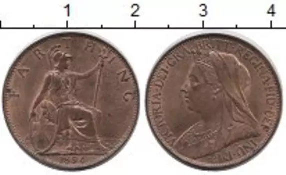Монета фартинг Англии 1896 года Медь Королева Виктория